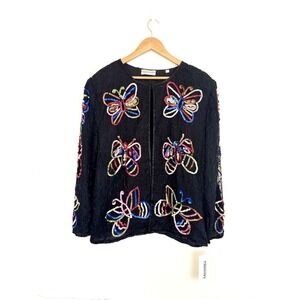 VTG 80s Felicity Handmade Jacket Sequins Silk Butterfly Beaded Womens 20-22 Glam